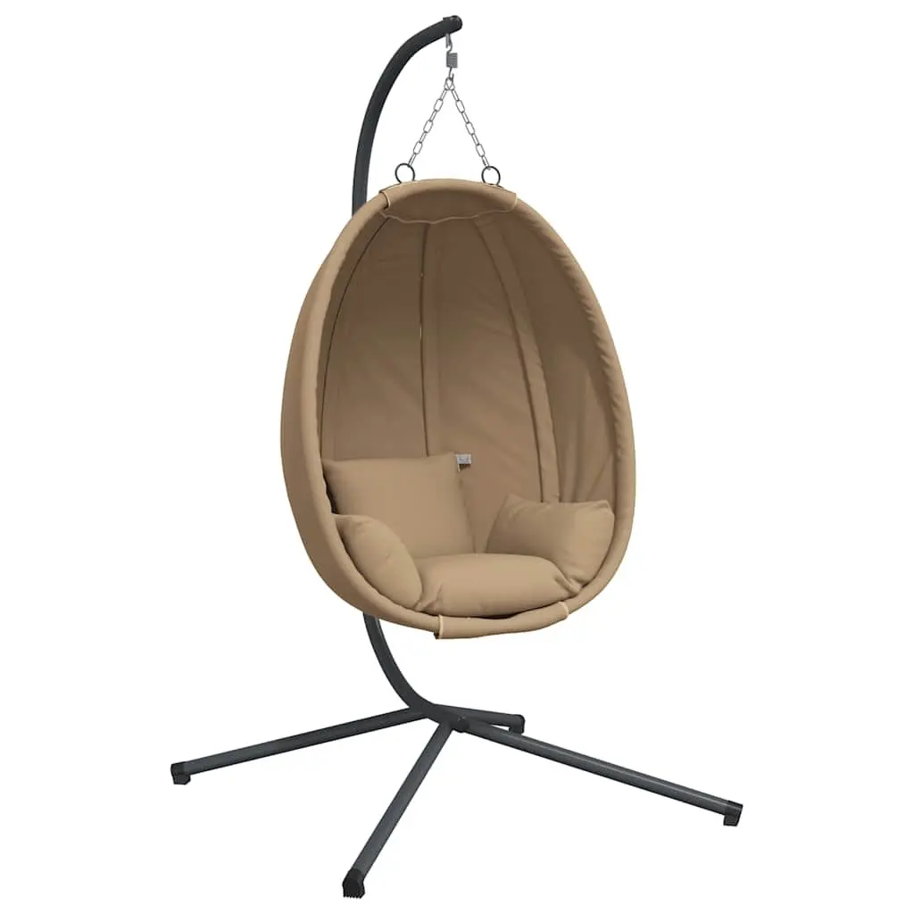 Hanging Egg Chair Steel Frame Taupe Fabric Outdoor Swing