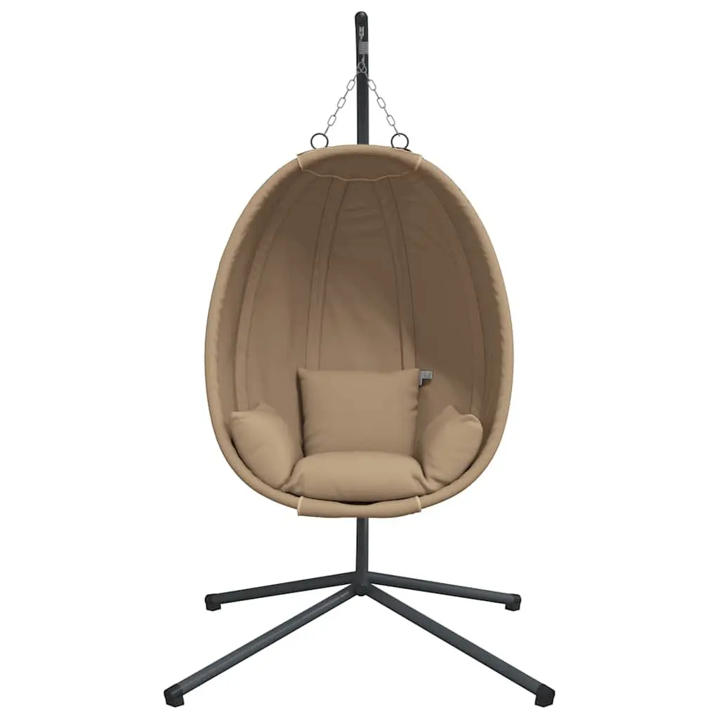 Hanging Egg Chair Steel Frame Taupe Fabric Outdoor Swing
