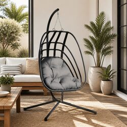 Sturdy Anthracite Hanging Egg Chair with Stand