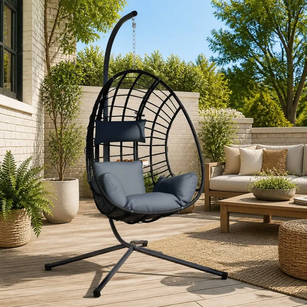 Hanging Egg Chair with Stand in Anthracite