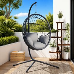 Black Steel Hanging Egg Chair Stand for Outdoor Use
