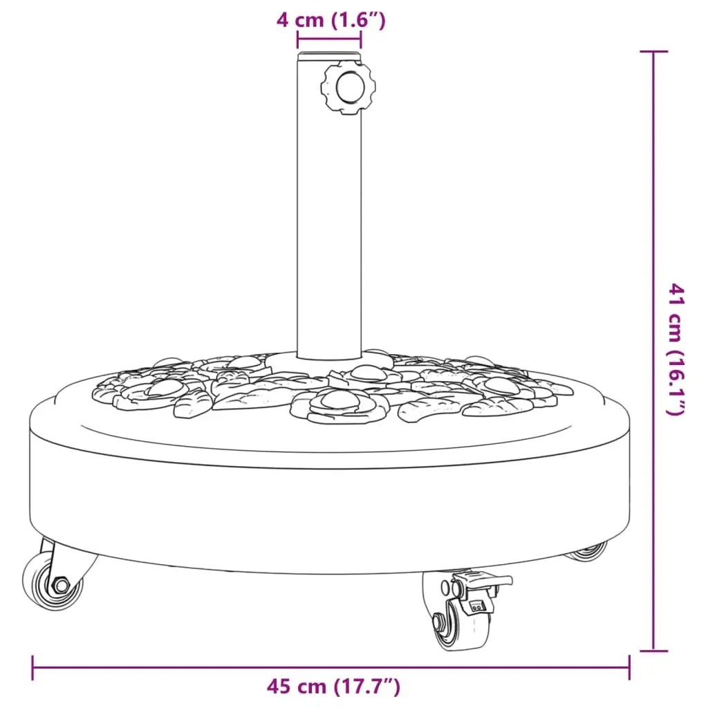 Round Parasol Base with Lockable Wheels for 38mm 48mm Poles Black Outdoor
