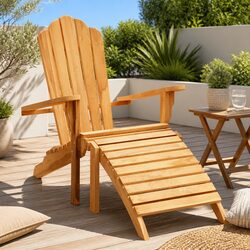 Teak Wood Outdoor Adirondack Chair with Footrest