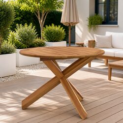 Solid Teak Wood Garden Table Ø109x74cm with Slatted Top