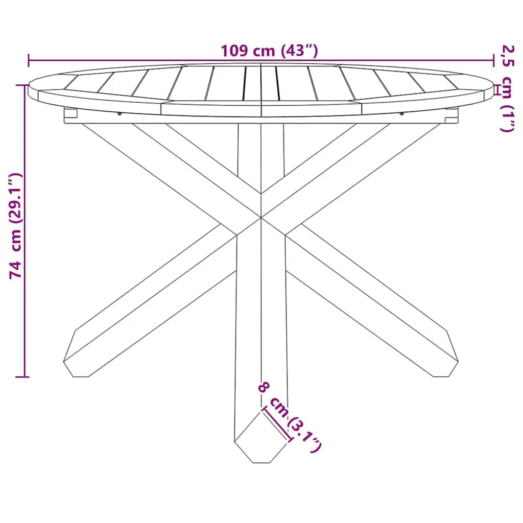 Solid Teak Wood Garden Table Ø109x74cm with Slatted Top