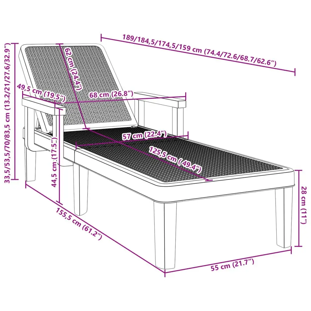 Sun Lounger with 4-Way Adjustable Backrest