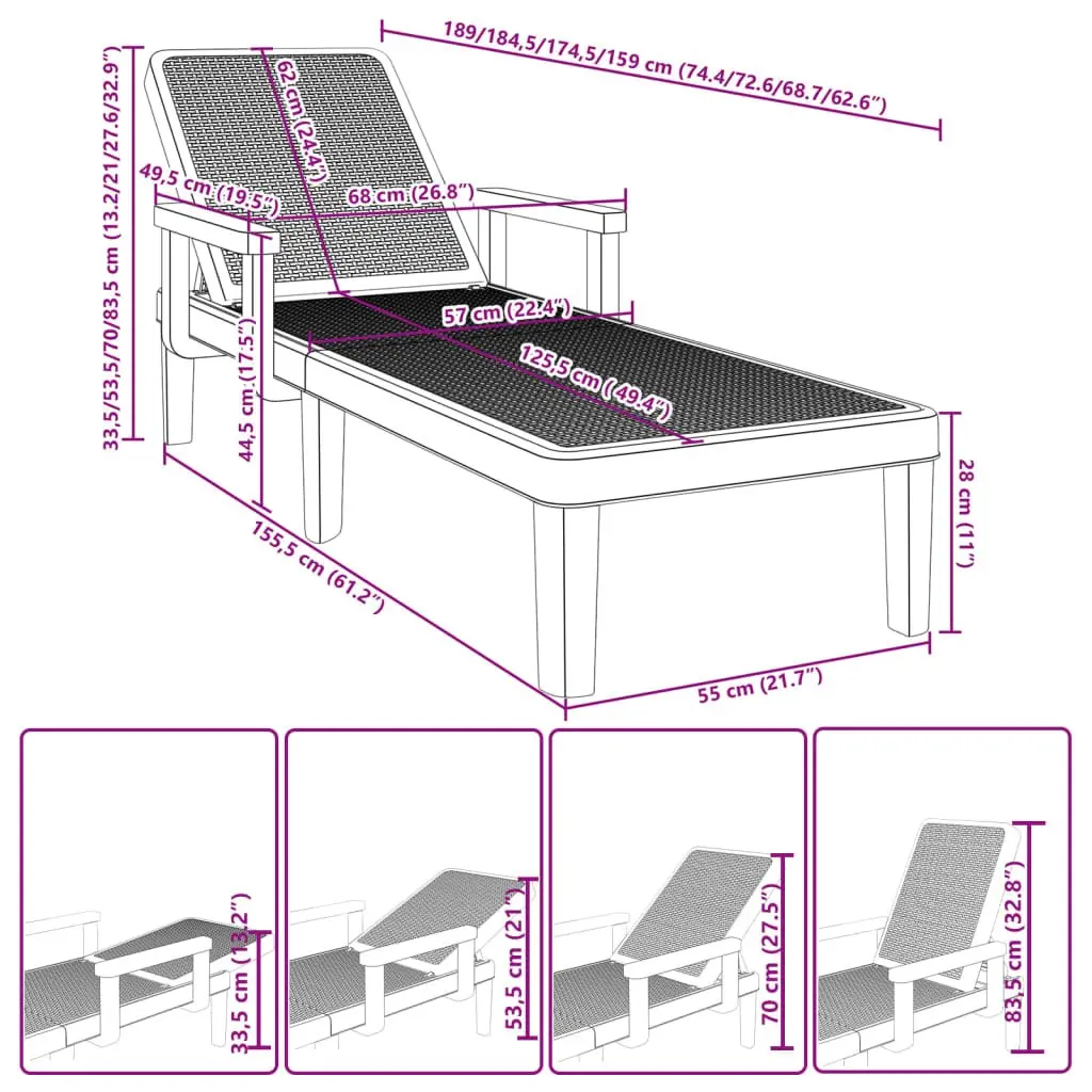Sun Lounger with 4-Way Adjustable Backrest