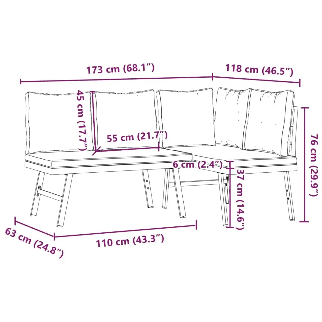 Outdoor Garden Benches Set with Cushions