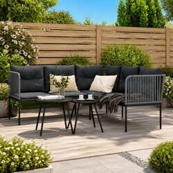 Sturdy L-Shaped Garden Sofa with Cushions in Black