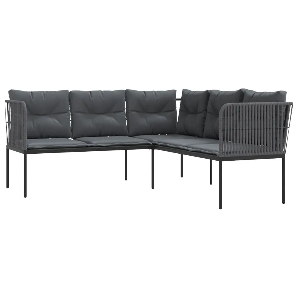 L-Shaped Garden Sofa with Cushions in Black