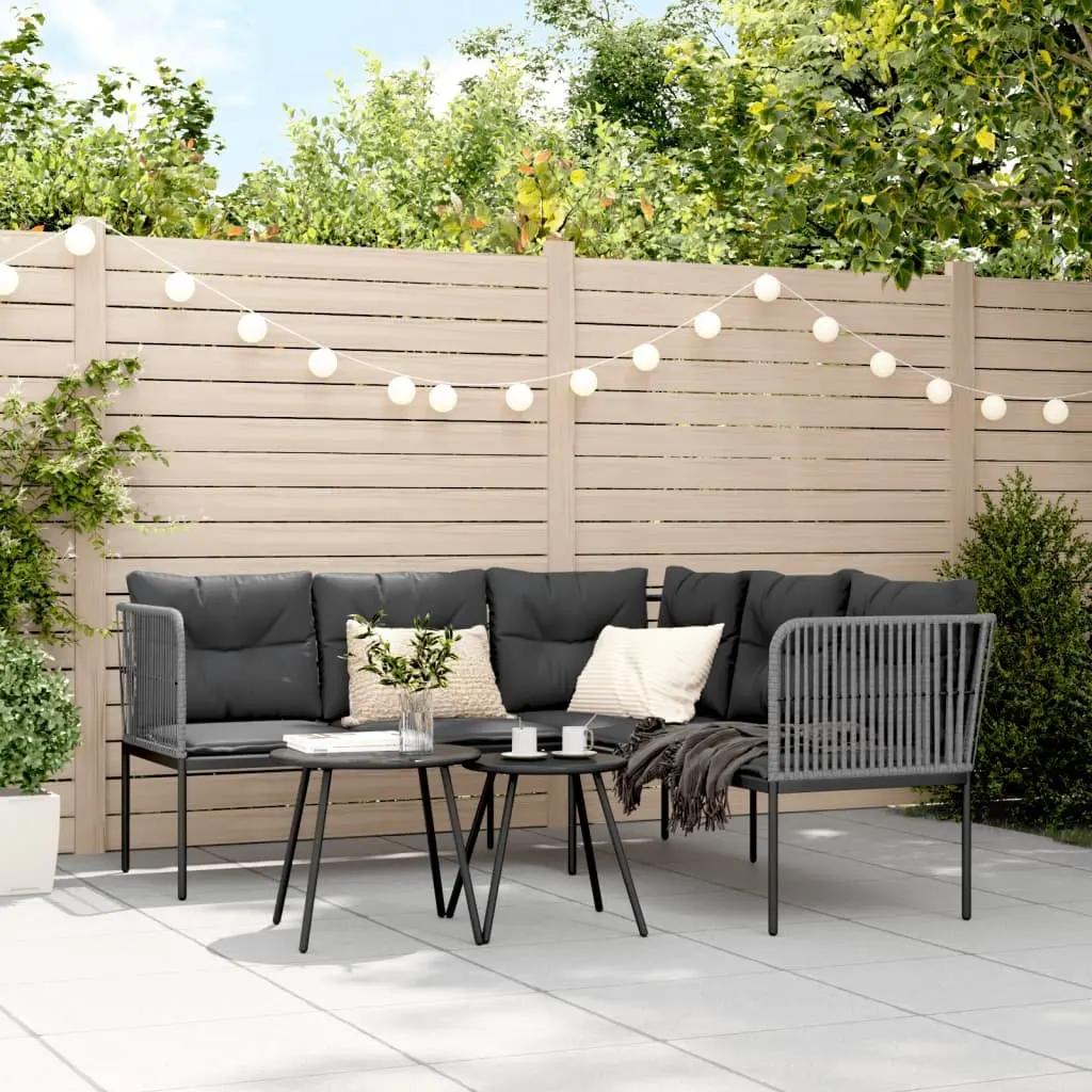 L-Shaped Garden Sofa with Cushions in Black