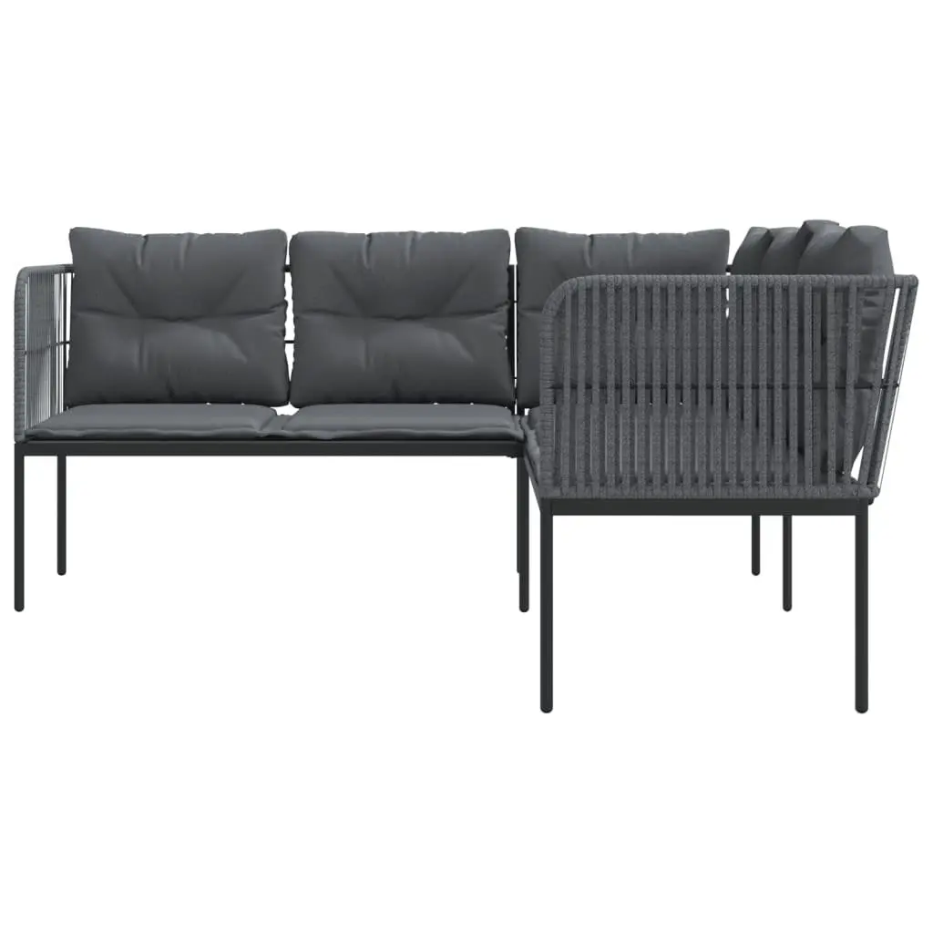 L-Shaped Garden Sofa with Cushions in Black