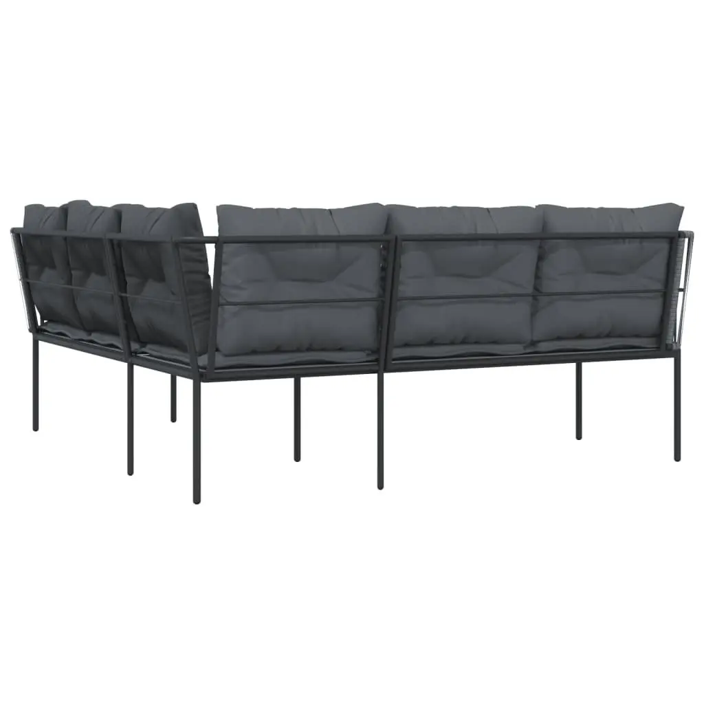 L-Shaped Garden Sofa with Cushions in Black