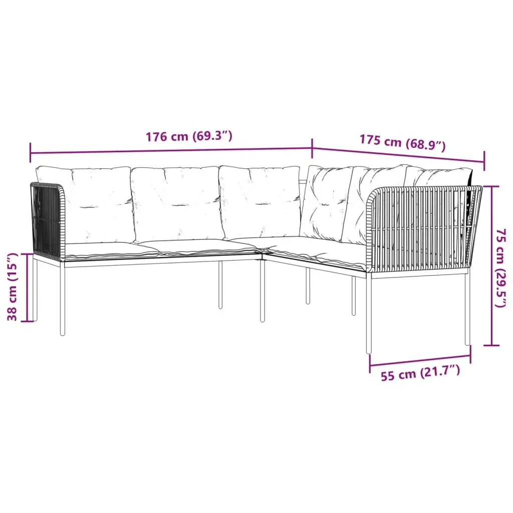 L-Shaped Garden Sofa with Cushions in Black