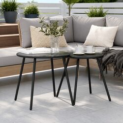 Set of 2 Round Black Outdoor Coffee Tables for Patio