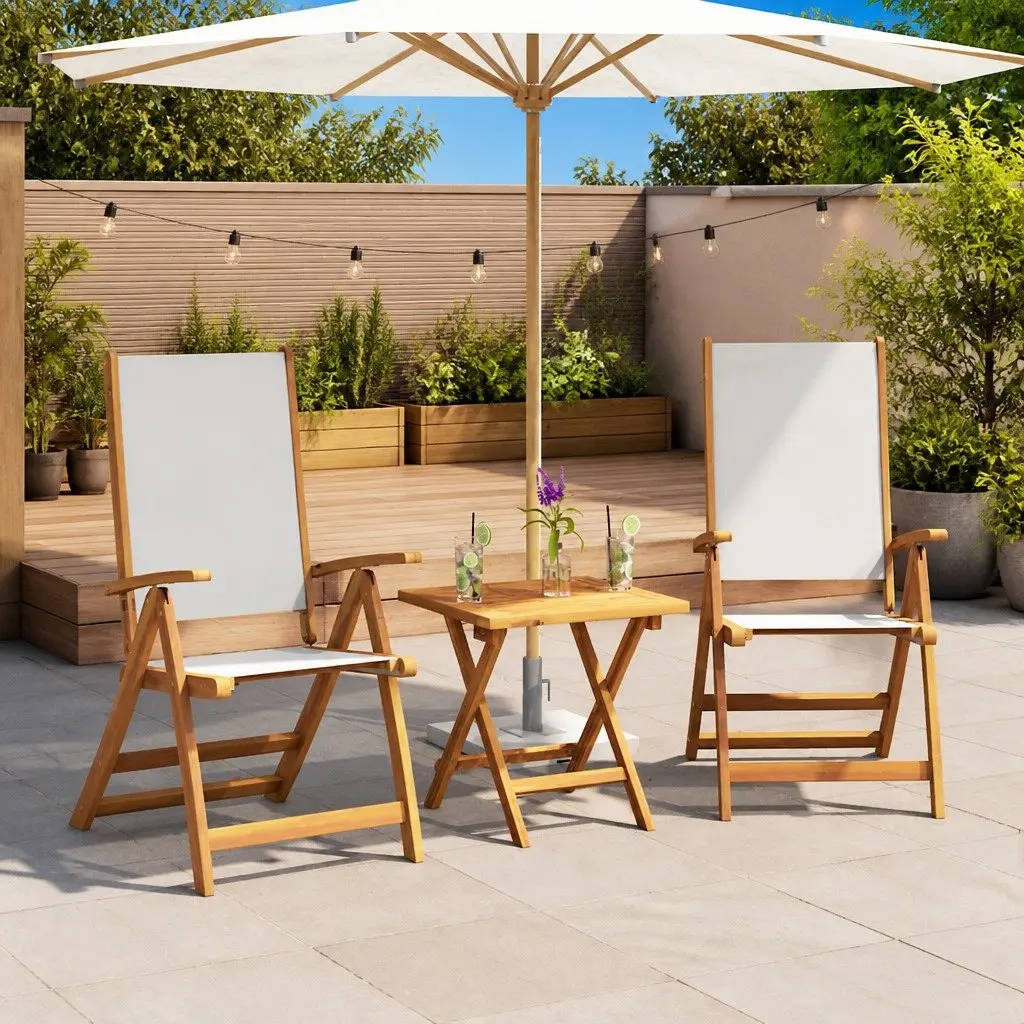 Folding Garden Chairs Solid Acacia Wood Textilene 2 pcs Outdoor Patio Seating Brown