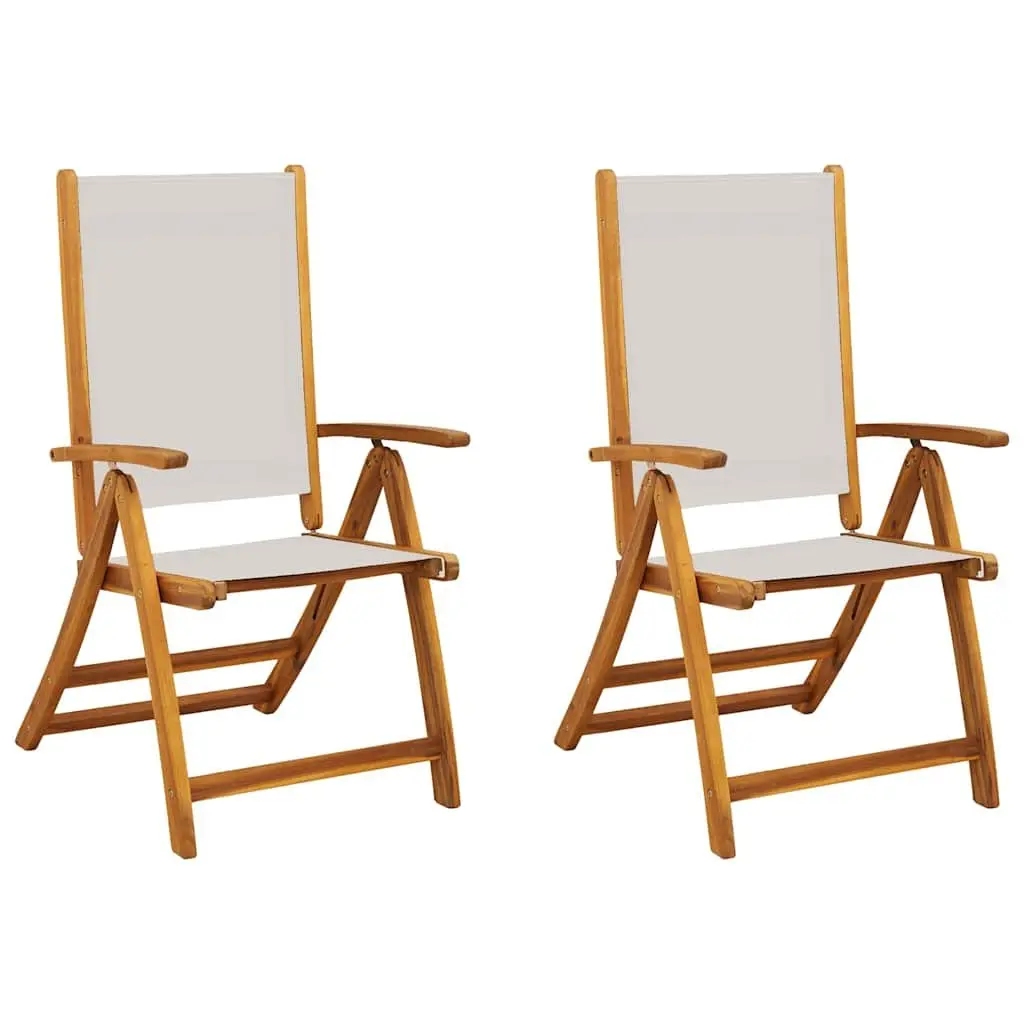 Folding Garden Chairs Solid Acacia Wood Textilene 2 pcs Outdoor Patio Seating Brown