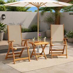 Durable Folding Outdoor Chairs 2 pcs Acacia Wood & Textilene