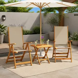 Durable Folding Outdoor Chairs 2 pcs Acacia Wood & Textilene