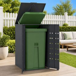 Durable Anthracite Steel Garbage Can Shed for Gardens