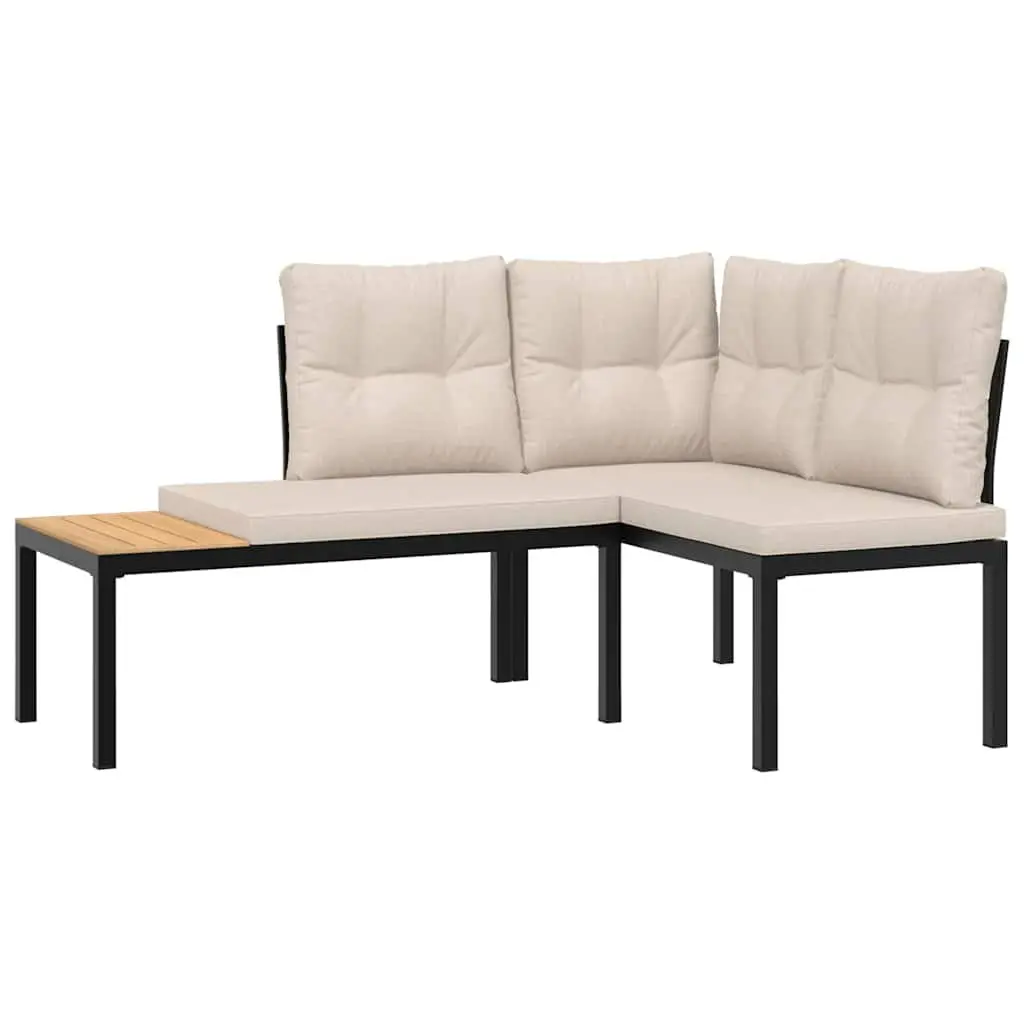 Garden Benches Black Powder-coated Steel Frame Cushioned Patio Seating 2 pcs