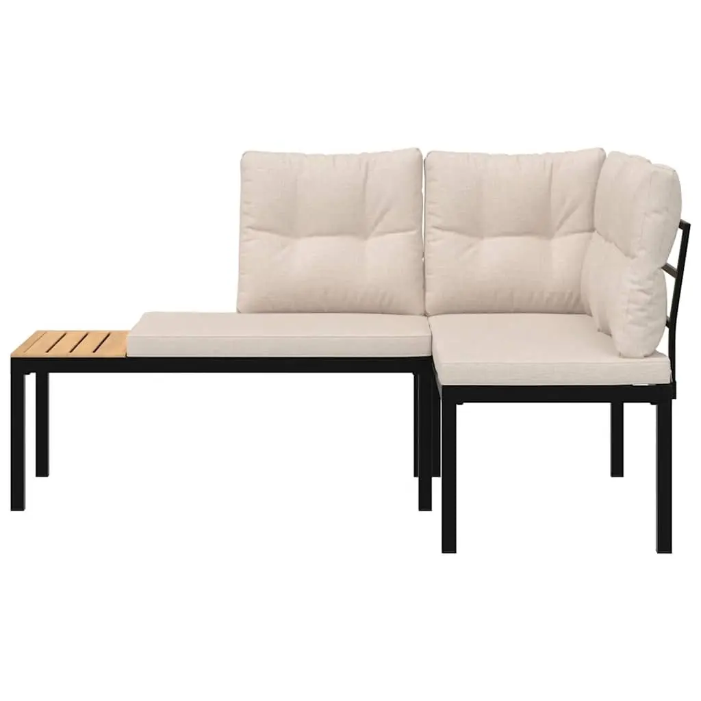 Garden Benches Black Powder-coated Steel Frame Cushioned Patio Seating 2 pcs