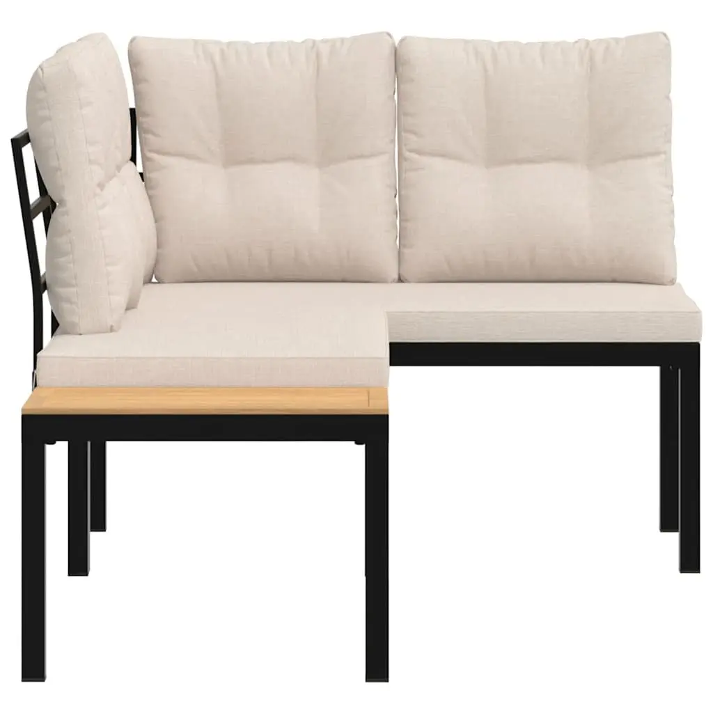 Garden Benches Black Powder-coated Steel Frame Cushioned Patio Seating 2 pcs