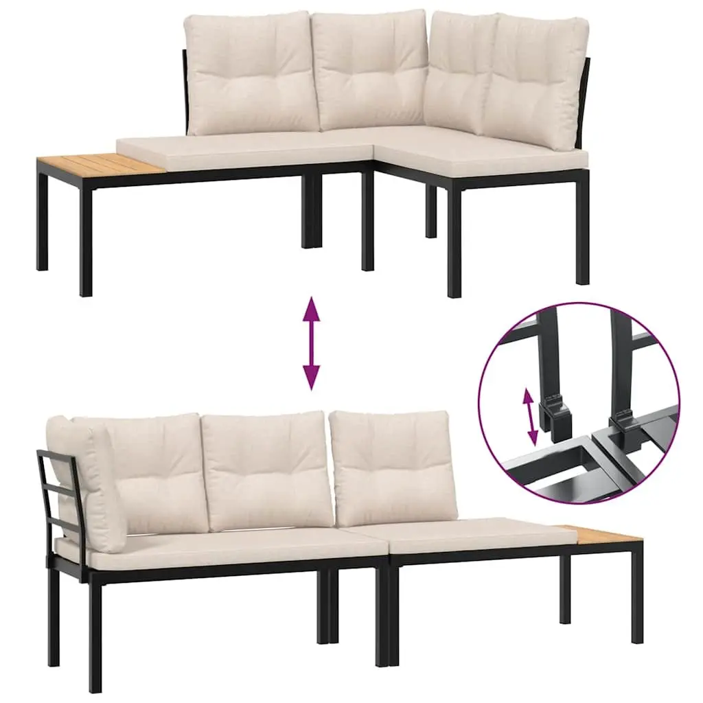 Garden Benches Black Powder-coated Steel Frame Cushioned Patio Seating 2 pcs