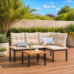 Sturdy Black Steel Outdoor Benches with Cushions - 2 pcs