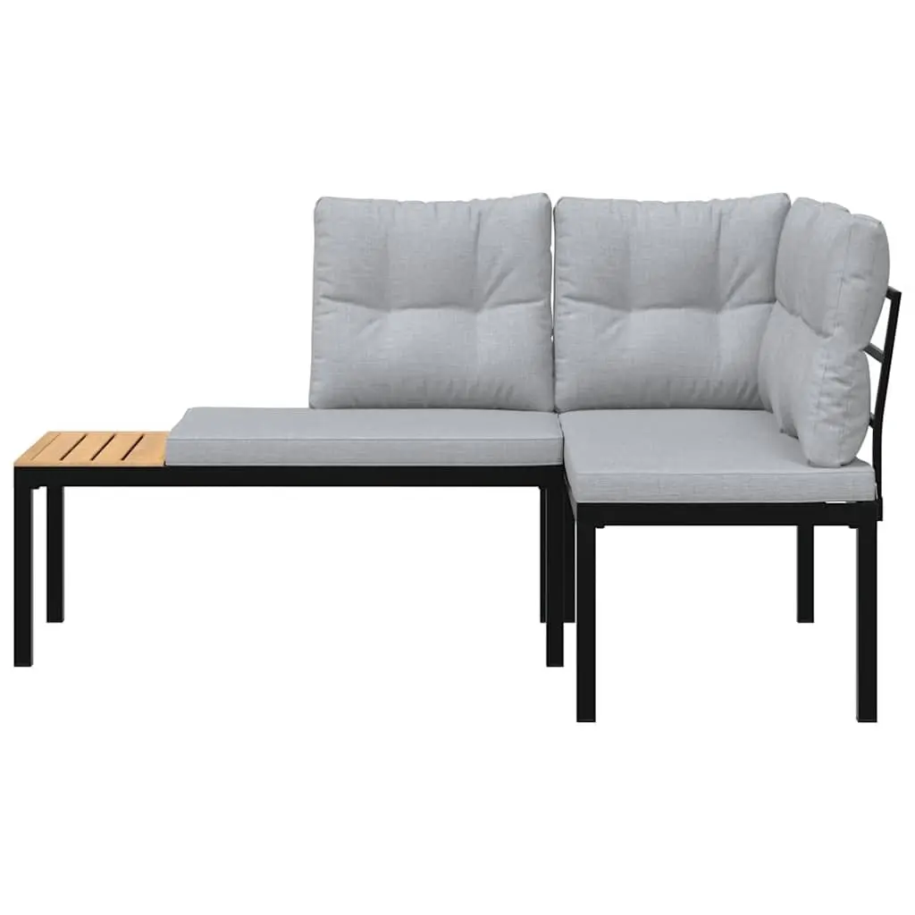 Garden Benches Powder-coated Steel 2 pcs Black with Cushions