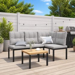 Durable Black Steel Outdoor Garden Benches with Cushions