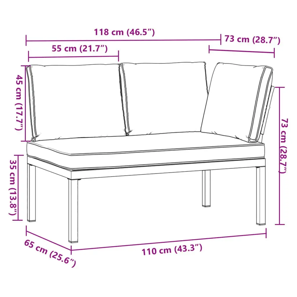 Garden Bench Outdoor Seating Aluminium Frame with Padded Cushions Black