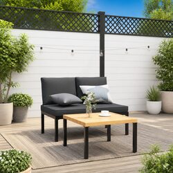 Durable Outdoor Garden Bench with Cushions in Black