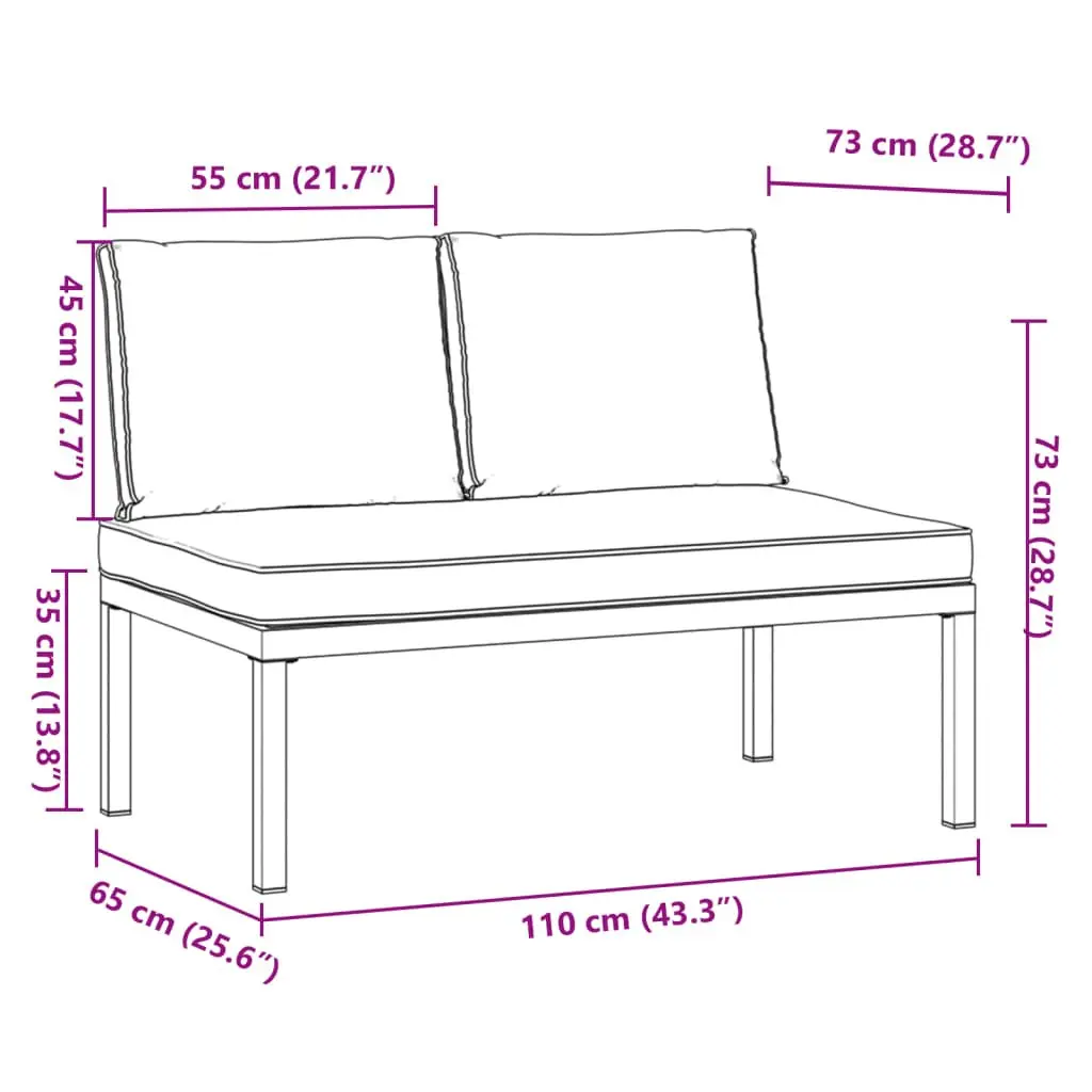 Aluminium Garden Bench Black Outdoor Seating with Cushions for Patio and Terrace