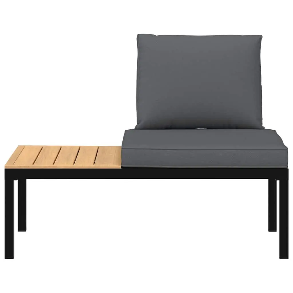 Black Aluminium Garden Bench with Cushions & Side Table