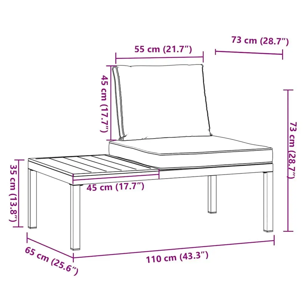 Black Aluminium Garden Bench with Cushions & Side Table