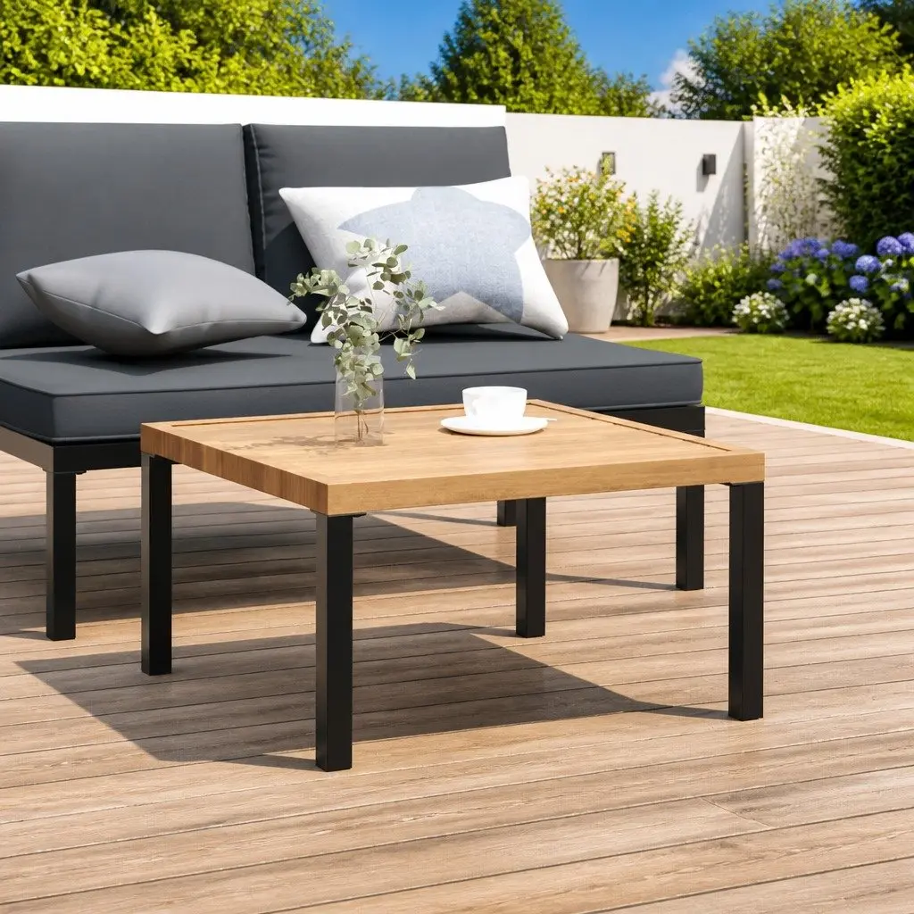 Black Square Garden Coffee Table for Outdoor Spaces
