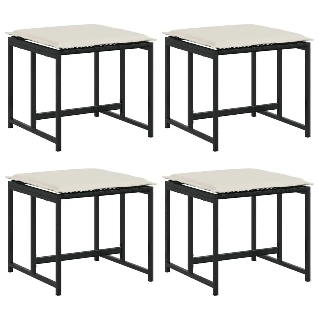 4-Piece Black Garden Stools with Cushions