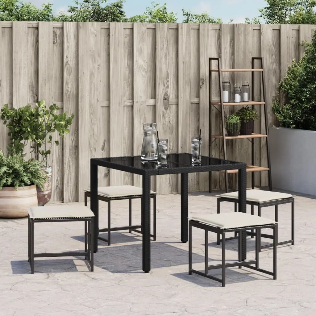 4-Piece Black Garden Stools with Cushions