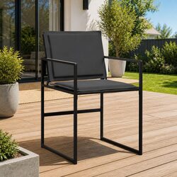 Durable Black Steel Frame Outdoor Garden Chairs Set of 4
