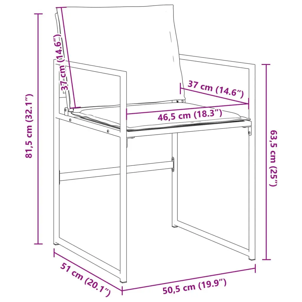 Black Steel Frame Outdoor Garden Chairs Set of 4