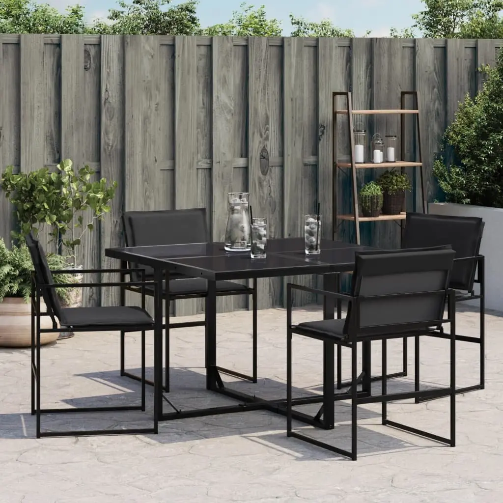 Black Steel Frame Outdoor Garden Chairs Set of 4