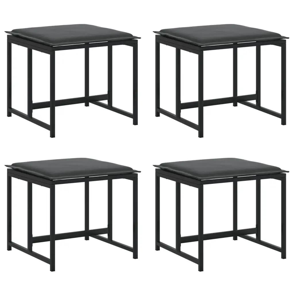 Black Steel Outdoor Garden Stools with Cushions Set of 4