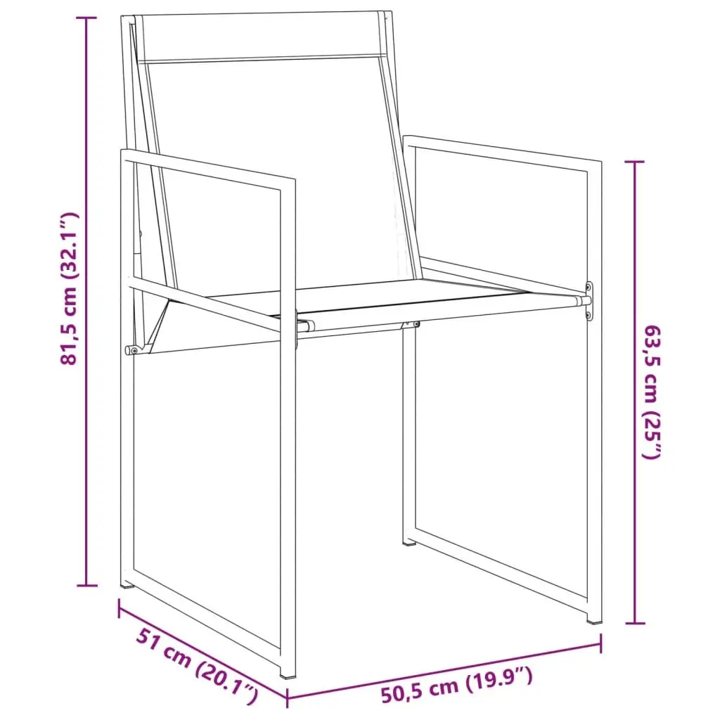 Outdoor Garden Chairs Steel Textilene Folding Backrest Black 4 Piece