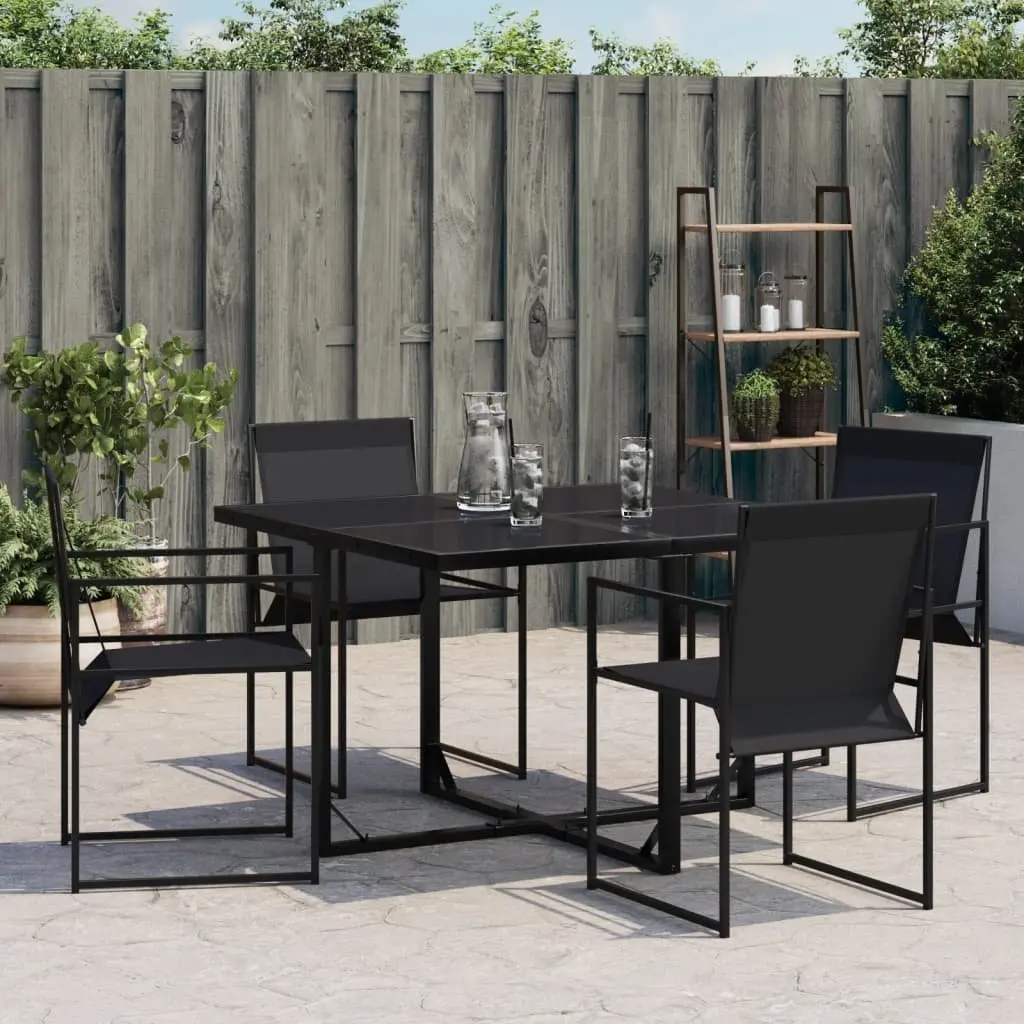 Outdoor Garden Chairs Steel Textilene Folding Backrest Black 4 Piece