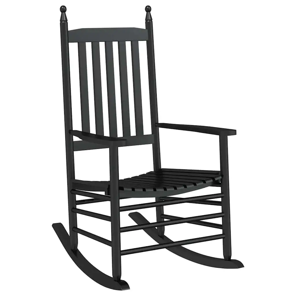 Rocking Chair Poplar Wood Black High Back Curved Seat Indoor Outdoor