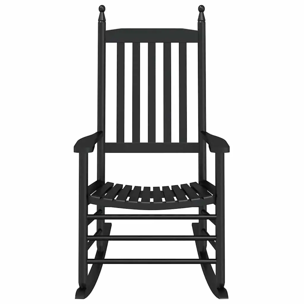 Rocking Chair Poplar Wood Black High Back Curved Seat Indoor Outdoor