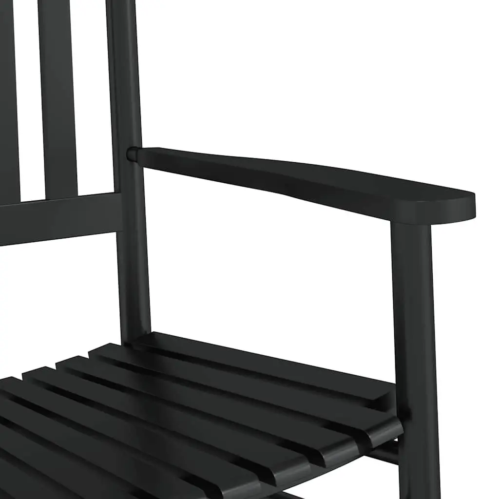 Rocking Chair Poplar Wood Black High Back Curved Seat Indoor Outdoor