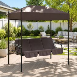 Garden Swing Bench with Canopy Brown Outdoor Porch Seating 2-in-1 Lounge Chair