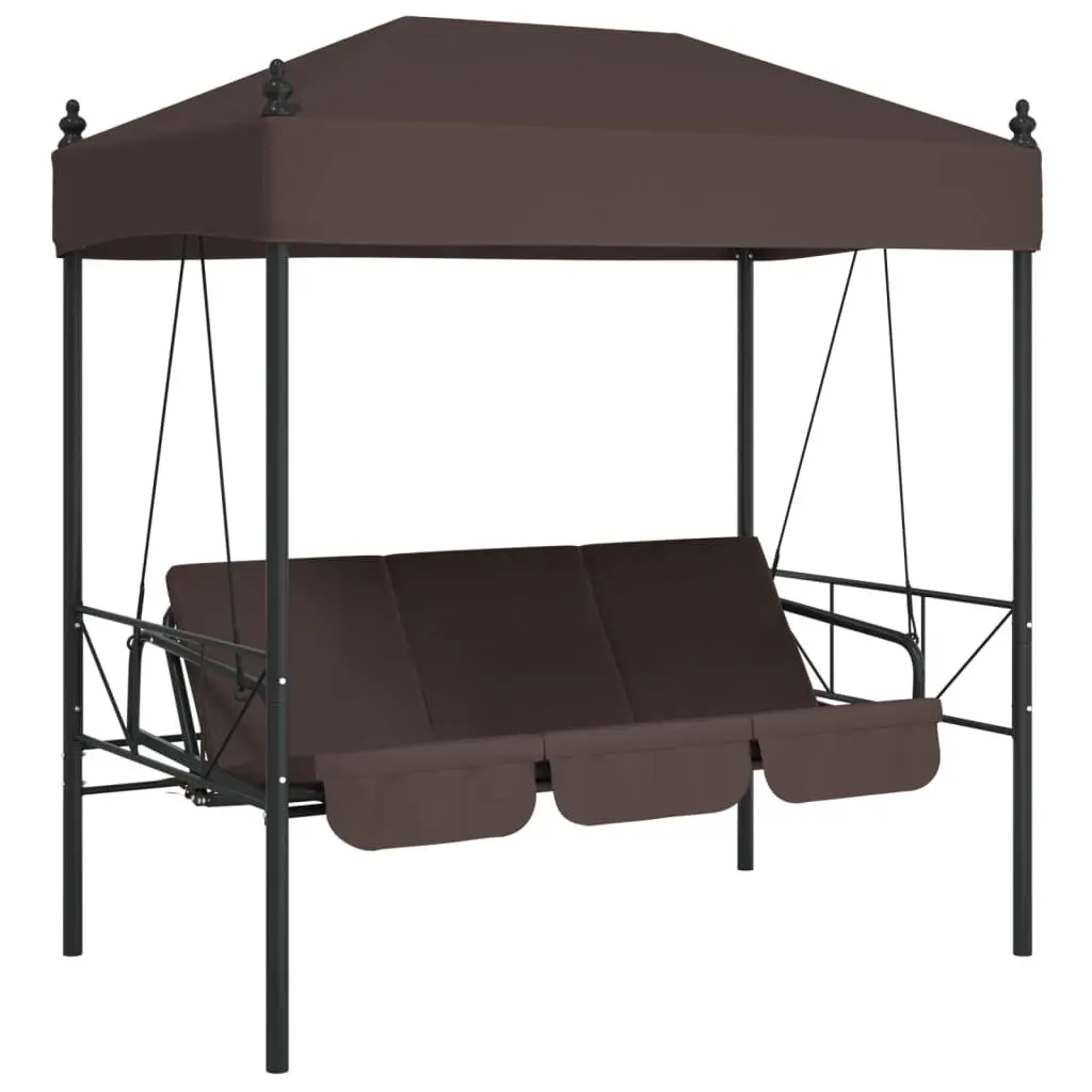 Garden Swing Bench Polyester Canopy Brown Outdoor Patio Seating 2-in-1 Lounge Chair